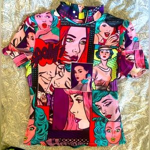 Never Worn Pop Art Retro Colorful Short Sleeve T-shirt Soft & Stretchy Womans XS